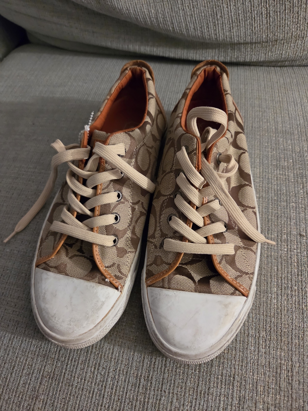 Coach Signature Canvas Low-Top Sneakers in Khaki and Orange